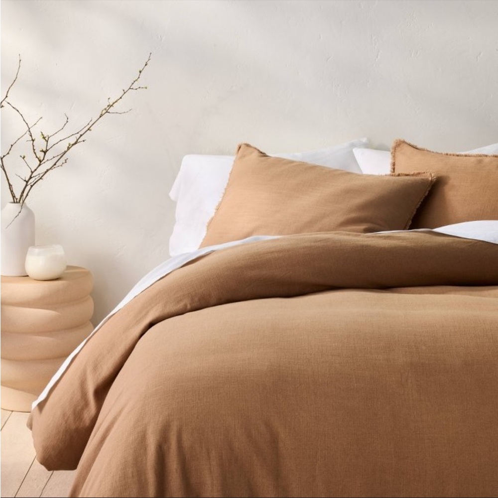 King Heavyweight Linen Blend Duvet Cover & Sham Set Warm Brown Casaluna OEKO-TEX